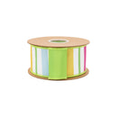 2 1/2" Wired Dupioni Ribbon | Multiple Colors Horizontal Stripe on White w/ Green Backing | 10 Yard Roll