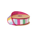 1 1/2" Wired Dupioni Ribbon | Multicolor Wide Horizontal Stripe w/ Hot Pink Backing | 10 Yard Roll