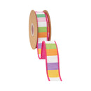 1 1/2" Wired Dupioni Ribbon | Multicolor Wide Horizontal Stripe w/ Hot Pink Backing | 10 Yard Roll