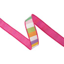 1 1/2" Wired Dupioni Ribbon | Multicolor Wide Horizontal Stripe w/ Hot Pink Backing | 10 Yard Roll