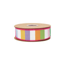 1 1/2" Wired Dupioni Ribbon | Multicolor Wide Horizontal Stripe w/ Hot Pink Backing | 10 Yard Roll