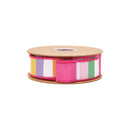1 1/2" Wired Dupioni Ribbon | Multicolor Wide Horizontal Stripe w/ Hot Pink Backing | 10 Yard Roll