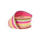 2 1/2" Wired Dupioni Ribbon | Multicolor Varied Stripe w/ Hot Pink Backing | 10 Yard Roll