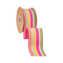 2 1/2" Wired Dupioni Ribbon | Multicolor Varied Stripe w/ Hot Pink Backing | 10 Yard Roll