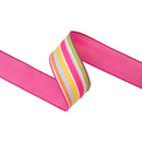 2 1/2" Wired Dupioni Ribbon | Multicolor Varied Stripe w/ Hot Pink Backing | 10 Yard Roll