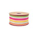 2 1/2" Wired Dupioni Ribbon | Multicolor Varied Stripe w/ Hot Pink Backing | 10 Yard Roll