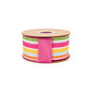 2 1/2" Wired Dupioni Ribbon | Multicolor Varied Stripe w/ Hot Pink Backing | 10 Yard Roll