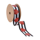 1 1/2" Wired Ribbon | Glitter Heart on Black/White Stripe | 10 Yard Roll