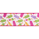 4" Wired Dupioni Ribbon | Summer Popsicles Hot Pink on White w/ Hot Pink Backing | 10 Yard Roll