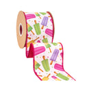 4" Wired Dupioni Ribbon | Summer Popsicles Hot Pink on White w/ Hot Pink Backing | 10 Yard Roll