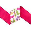 4" Wired Dupioni Ribbon | Summer Popsicles Hot Pink on White w/ Hot Pink Backing | 10 Yard Roll