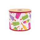 4" Wired Dupioni Ribbon | Summer Popsicles Hot Pink on White w/ Hot Pink Backing | 10 Yard Roll
