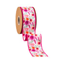 2 1/2" Wired Dupioni Ribbon | Bright Floral Bouquet w/ Pink Backing | 10 Yard Roll