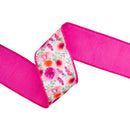 2 1/2" Wired Dupioni Ribbon | Bright Floral Bouquet w/ Pink Backing | 10 Yard Roll