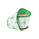 4" Wired Dupioni Ribbon | Watercolor Cornflower Pattern on White w/ Green Backing | 10 Yard Roll