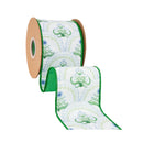 4" Wired Dupioni Ribbon | Watercolor Cornflower Pattern on White w/ Green Backing | 10 Yard Roll