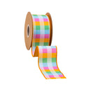 2 1/2" Wired Dupioni Ribbon | Bright Multi-Check w/ Yellow Backing | 10 Yard Roll
