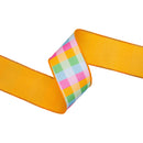 2 1/2" Wired Dupioni Ribbon | Bright Multi-Check w/ Yellow Backing | 10 Yard Roll