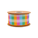 2 1/2" Wired Dupioni Ribbon | Bright Multi-Check w/ Yellow Backing | 10 Yard Roll