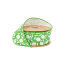2 1/2" Wired Dupioni Ribbon | White Floral Silhouette on Green w/ Off-White Backing | 10 Yard Roll