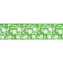 2 1/2" Wired Dupioni Ribbon | White Floral Silhouette on Green w/ Off-White Backing | 10 Yard Roll
