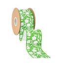 2 1/2" Wired Dupioni Ribbon | White Floral Silhouette on Green w/ Off-White Backing | 10 Yard Roll