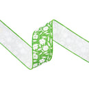 2 1/2" Wired Dupioni Ribbon | White Floral Silhouette on Green w/ Off-White Backing | 10 Yard Roll