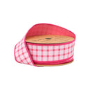 1 1/2" Wired Dupioni Ribbon | Coral Gridlines on White w/ Coral Backing | 10 Yard Roll