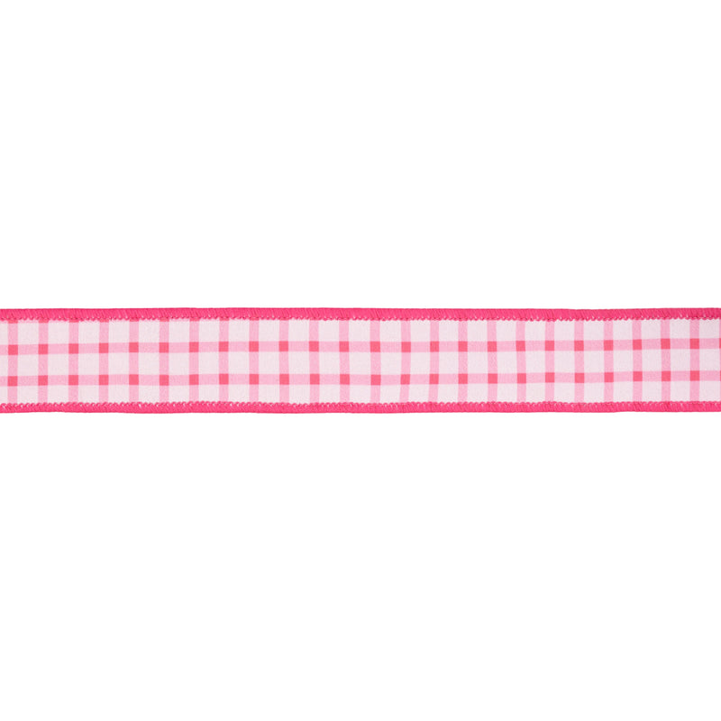 1 1/2" Wired Dupioni Ribbon | Coral Gridlines on White w/ Coral Backing | 10 Yard Roll