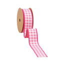1 1/2" Wired Dupioni Ribbon | Coral Gridlines on White w/ Coral Backing | 10 Yard Roll