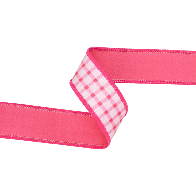 1 1/2" Wired Dupioni Ribbon | Coral Gridlines on White w/ Coral Backing | 10 Yard Roll