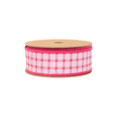 1 1/2" Wired Dupioni Ribbon | Coral Gridlines on White w/ Coral Backing | 10 Yard Roll