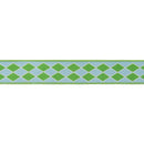 1 1/2" Wired Dupioni Ribbon | Double Green Harlequins on Blue w/ Green Backing | 10 Yard Roll