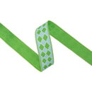 1 1/2" Wired Dupioni Ribbon | Double Green Harlequins on Blue w/ Green Backing | 10 Yard Roll