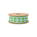 1 1/2" Wired Dupioni Ribbon | Double Green Harlequins on Blue w/ Green Backing | 10 Yard Roll