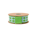 1 1/2" Wired Dupioni Ribbon | Double Green Harlequins on Blue w/ Green Backing | 10 Yard Roll