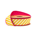 1 1/2" Wired Dupioni Ribbon | Yellow/White Diagonal Stripe w/ Pink Backing | 10 Yard Roll