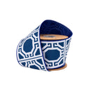 4" Wired Dupioni Ribbon | White Garden Trellis on Navy Blue w/ Navy Blue Backing | 10 Yard Roll