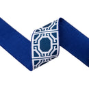 4" Wired Dupioni Ribbon | White Garden Trellis on Navy Blue w/ Navy Blue Backing | 10 Yard Roll