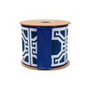 4" Wired Dupioni Ribbon | White Garden Trellis on Navy Blue w/ Navy Blue Backing | 10 Yard Roll
