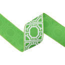 4" Wired Dupioni Ribbon | White Garden Trellis on w/ Green Backing | 10 Yard Roll
