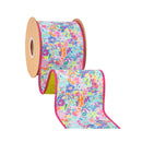 4" Wired Dupioni Ribbon | Tropical Floral w/ Lime Green Backing | 10 Yard Roll