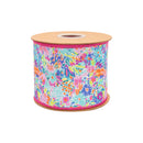 4" Wired Dupioni Ribbon | Tropical Floral w/ Lime Green Backing | 10 Yard Roll