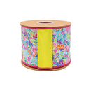 4" Wired Dupioni Ribbon | Tropical Floral w/ Lime Green Backing | 10 Yard Roll