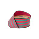 2 1/2" Wired Dupioni Ribbon | Pink/Green Stripe w/ Hot Pink Backing | 10 Yard Roll