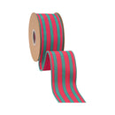 2 1/2" Wired Dupioni Ribbon | Pink/Green Stripe w/ Hot Pink Backing | 10 Yard Roll