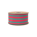 2 1/2" Wired Dupioni Ribbon | Pink/Green Stripe w/ Hot Pink Backing | 10 Yard Roll