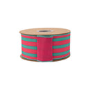 2 1/2" Wired Dupioni Ribbon | Pink/Green Stripe w/ Hot Pink Backing | 10 Yard Roll