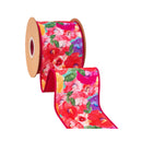 4" Wired Dupioni Ribbon | Hot Pink Floral w/ Hot Pink Backing | 10 Yard Roll