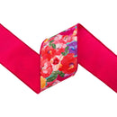 4" Wired Dupioni Ribbon | Hot Pink Floral w/ Hot Pink Backing | 10 Yard Roll